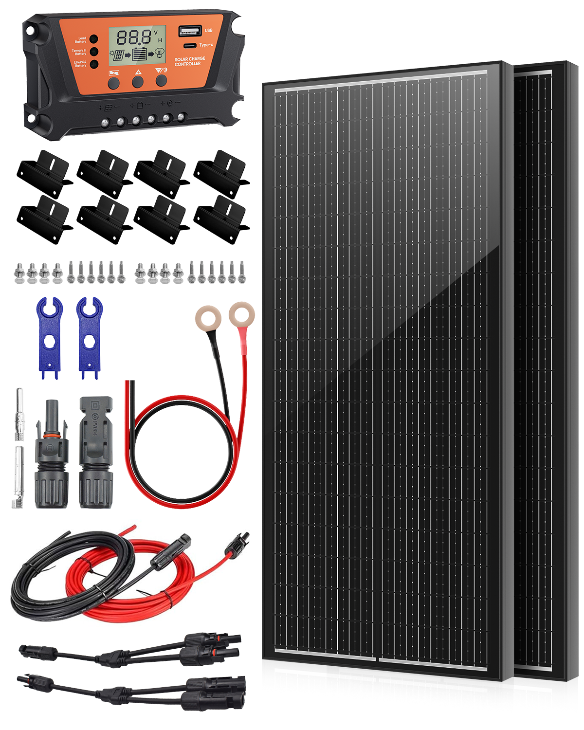 200W Solar Panel Kit, 2pc 100 Watt
